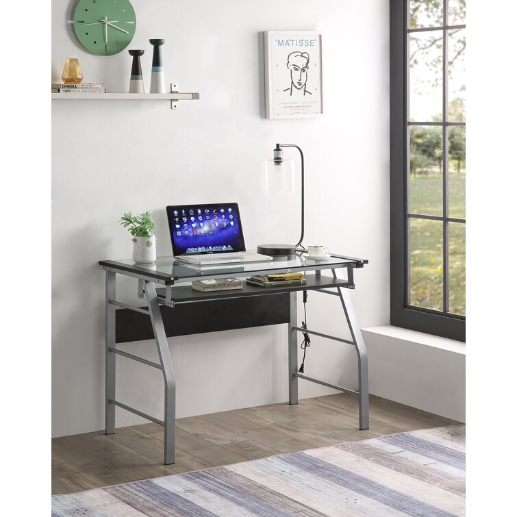 Metal computer desk with keyboard deals tray